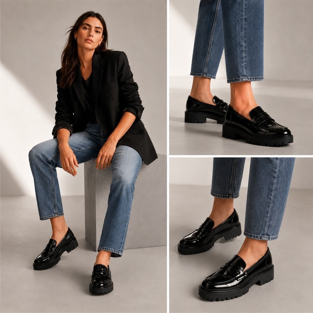 Massimo Dutti Patent Leather Platform Lug Sole Loafers Women's EU 40